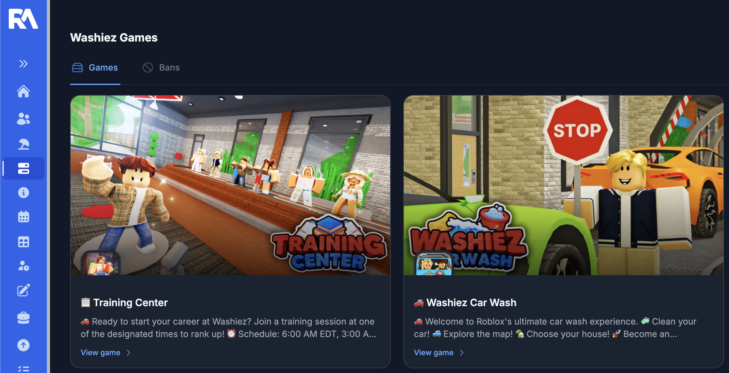 ReAdmin remote admin dashboard showing live game servers